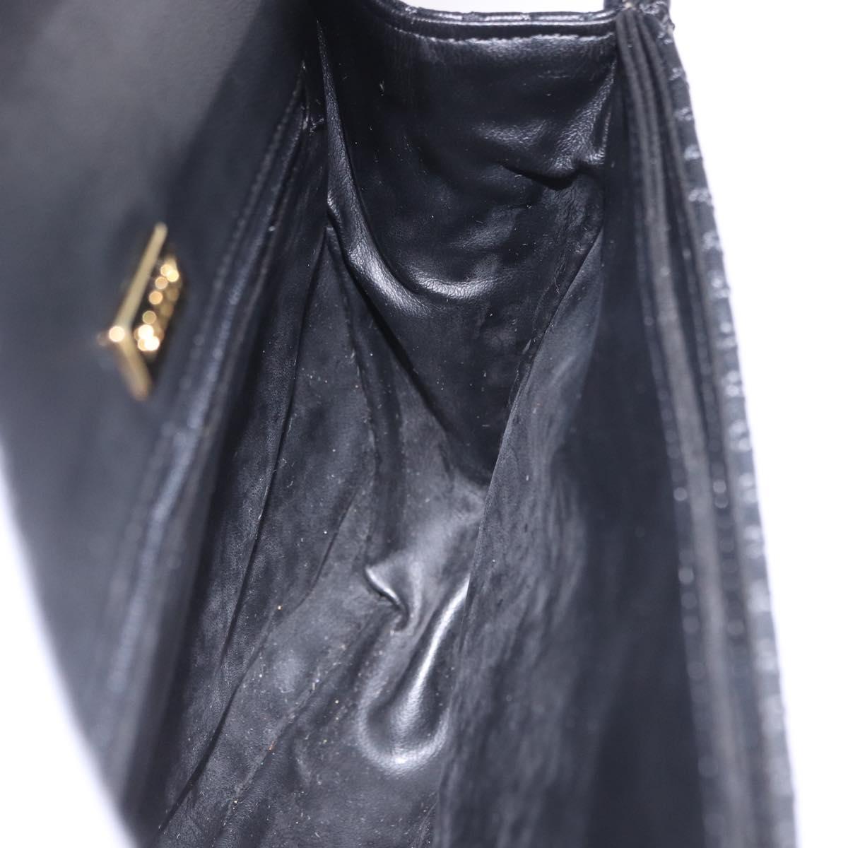 BALLY Chain Shoulder Bag Leather Black Gold Auth kk707A