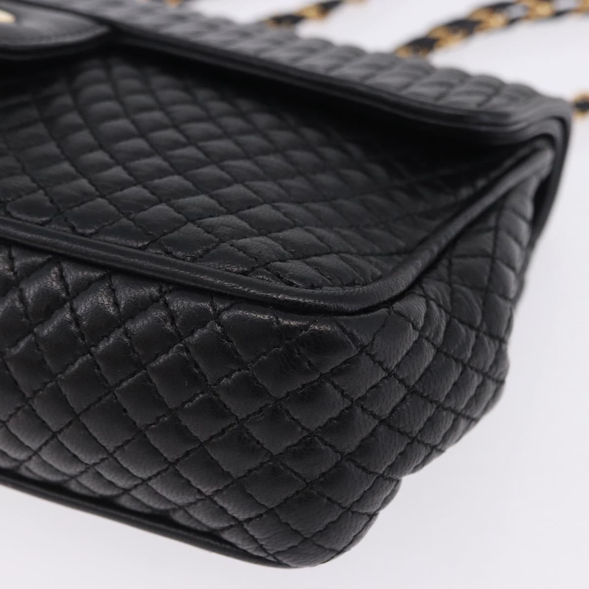 BALLY Chain Shoulder Bag Leather Black Gold Auth kk709A