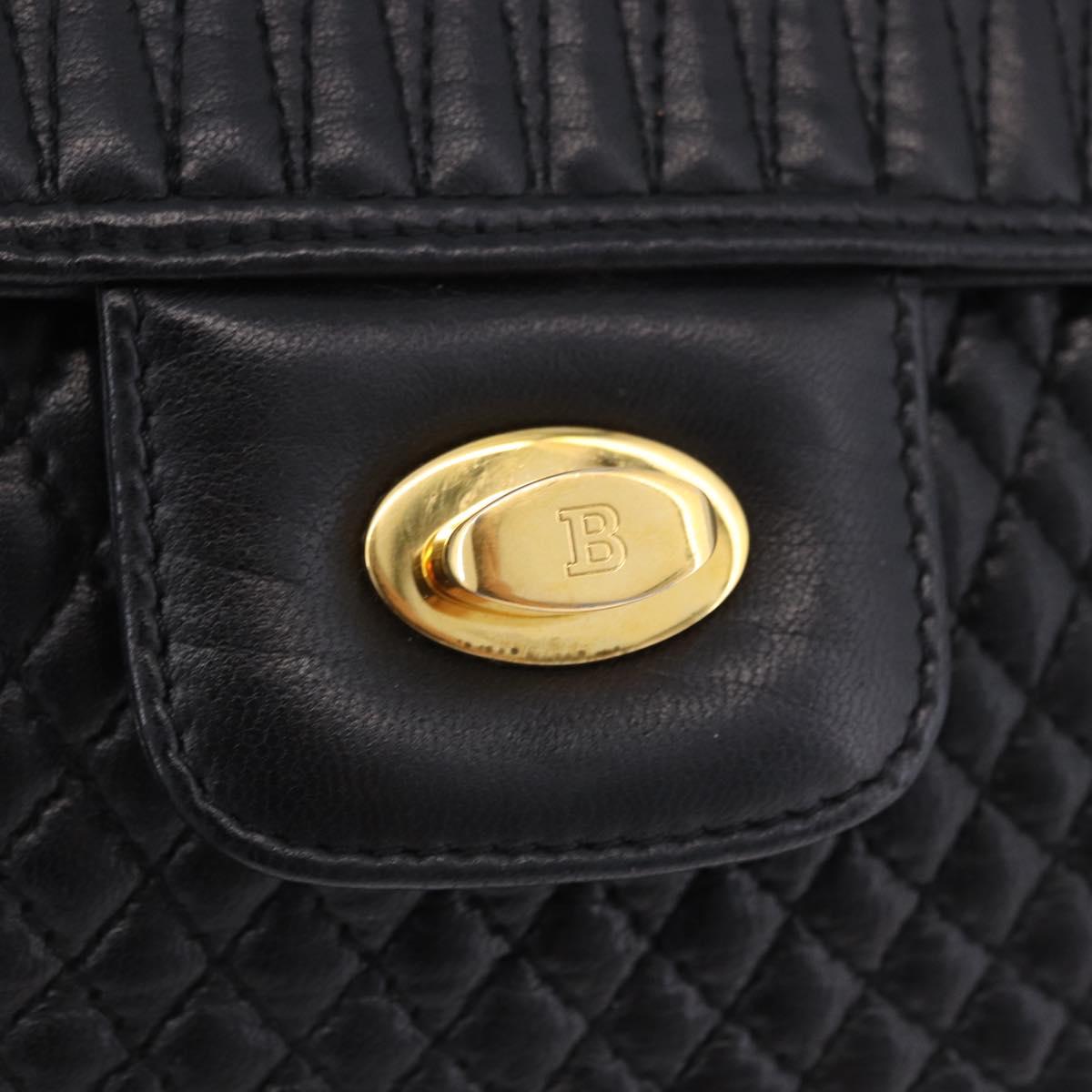 BALLY Chain Shoulder Bag Leather Black Gold Auth kk709A