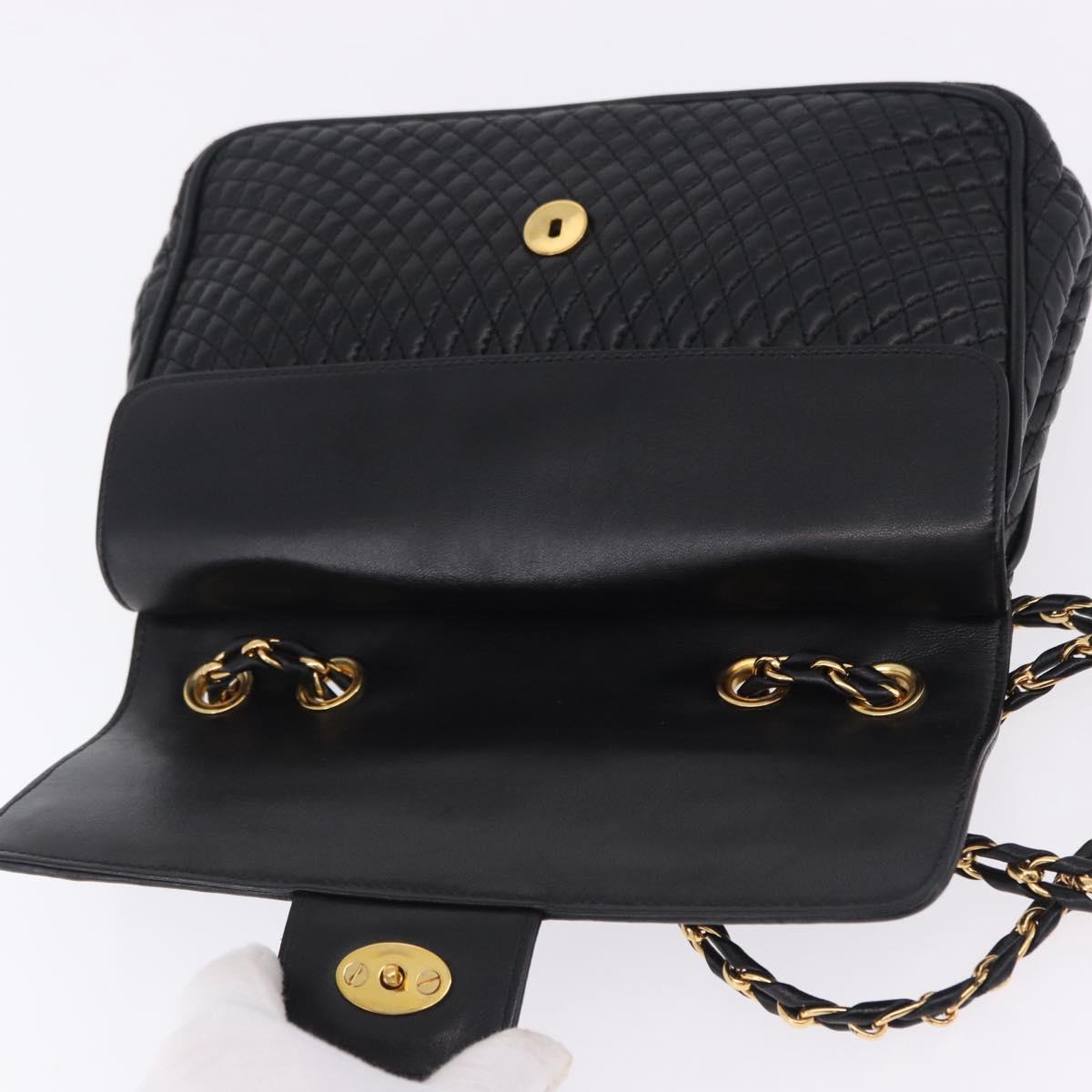 BALLY Chain Shoulder Bag Leather Black Gold Auth kk709A