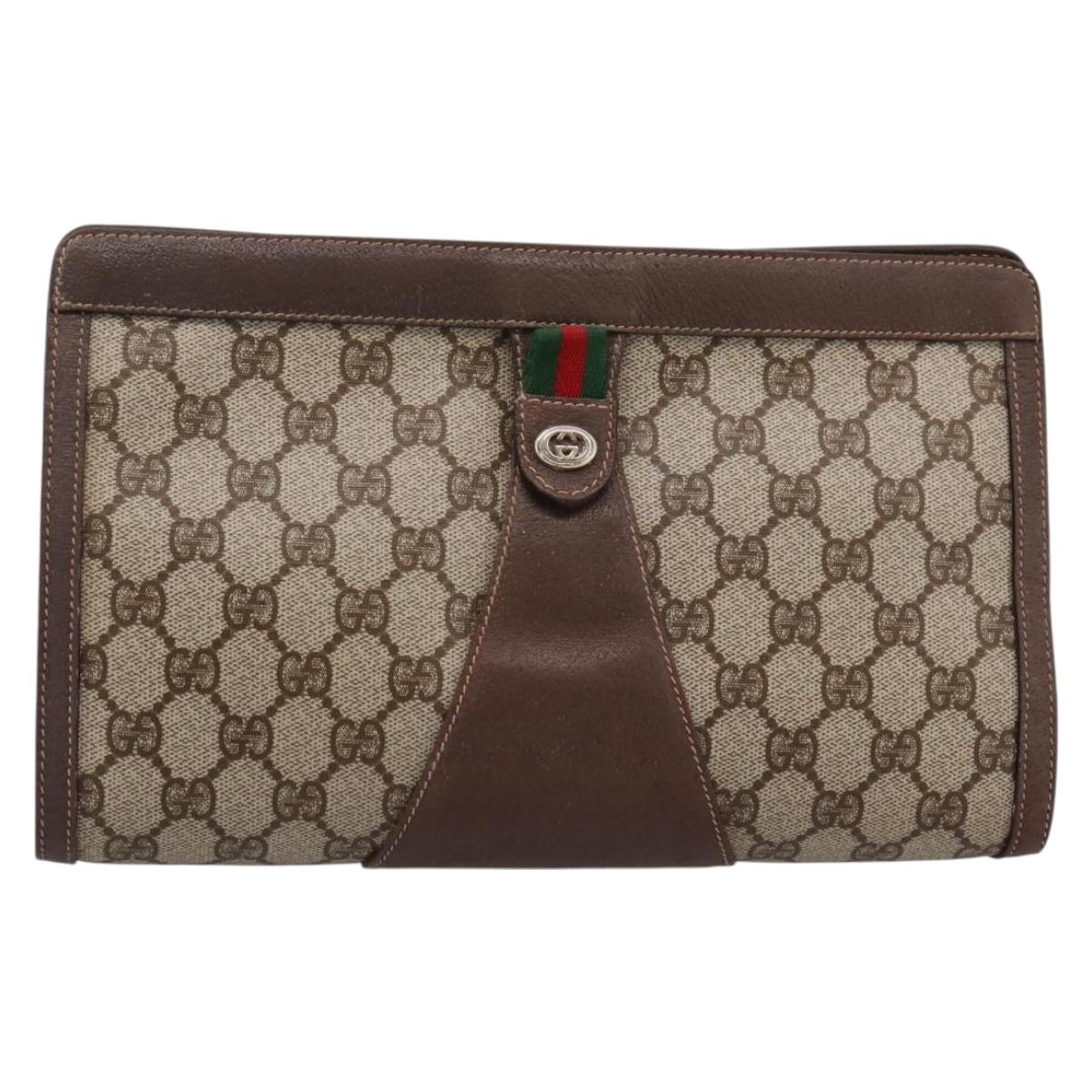 GUCCI GG Supreme Web Sherry Line Clutch Bag PVC Beige Gold 156 01 033 Auth kk710