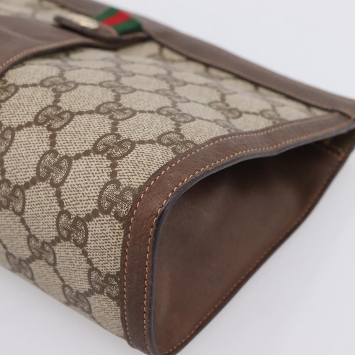 GUCCI GG Supreme Web Sherry Line Clutch Bag PVC Beige Gold 156 01 033 Auth kk710