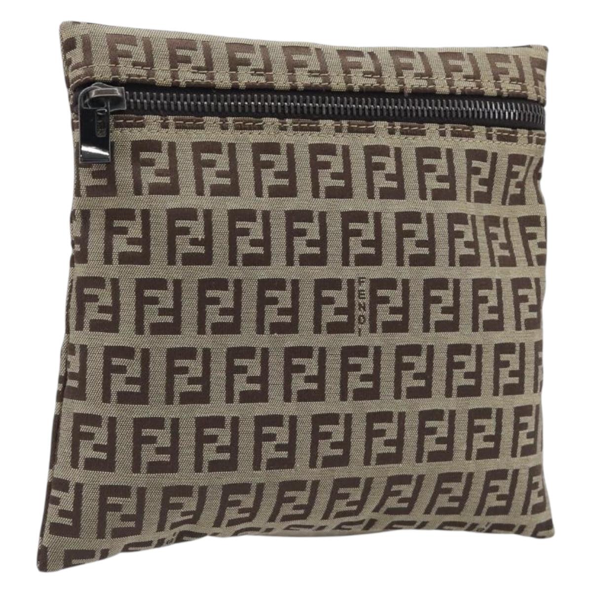 FENDI Zucchino Canvas Pouch Beige Auth kk712A