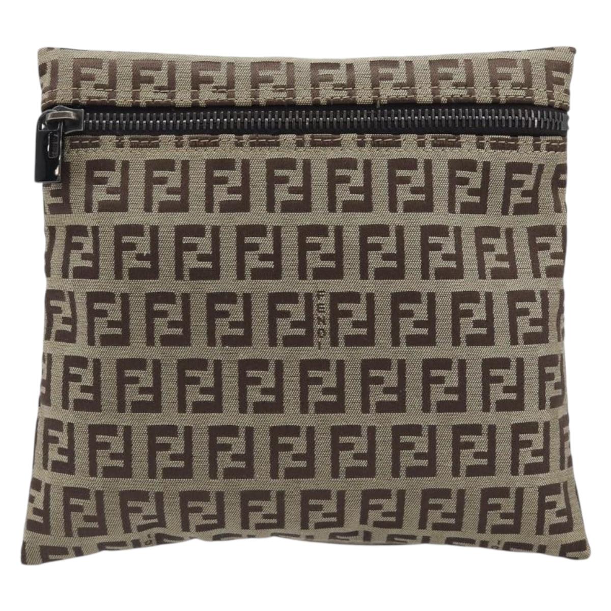FENDI Zucchino Canvas Pouch Beige Auth kk712A