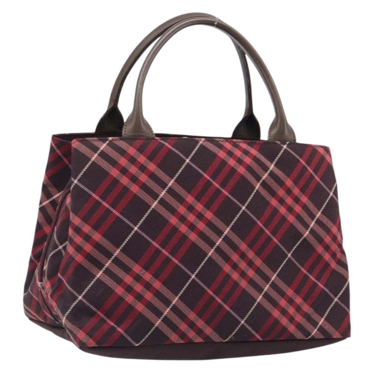 BURBERRY Nova Check Hand Bag Canvas Red Silver Auth kk713