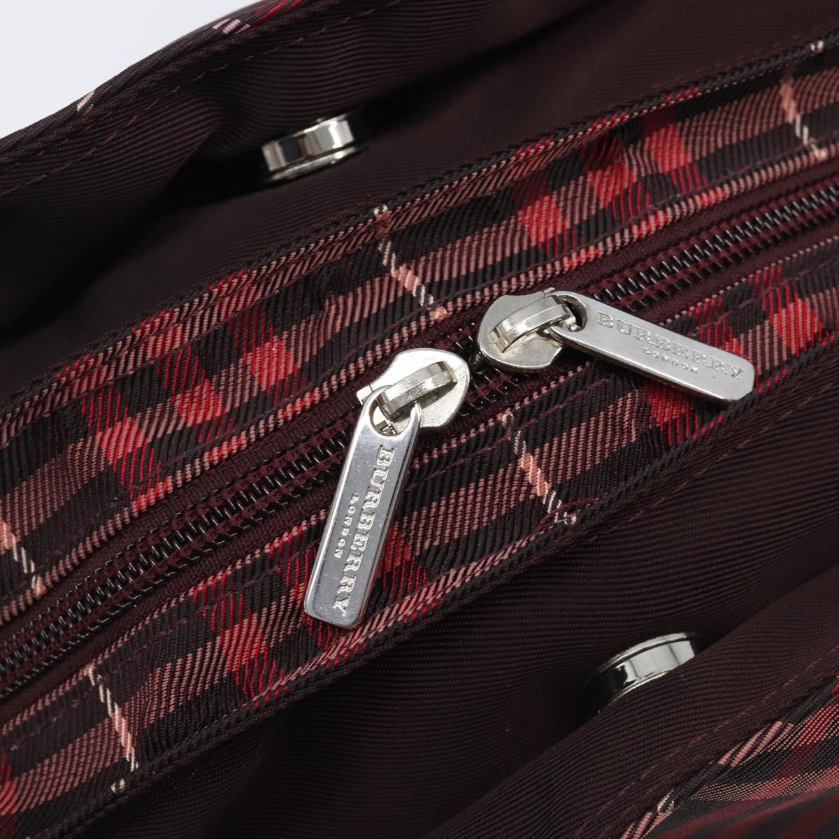 BURBERRY Nova Check Hand Bag Canvas Red Silver Auth kk713