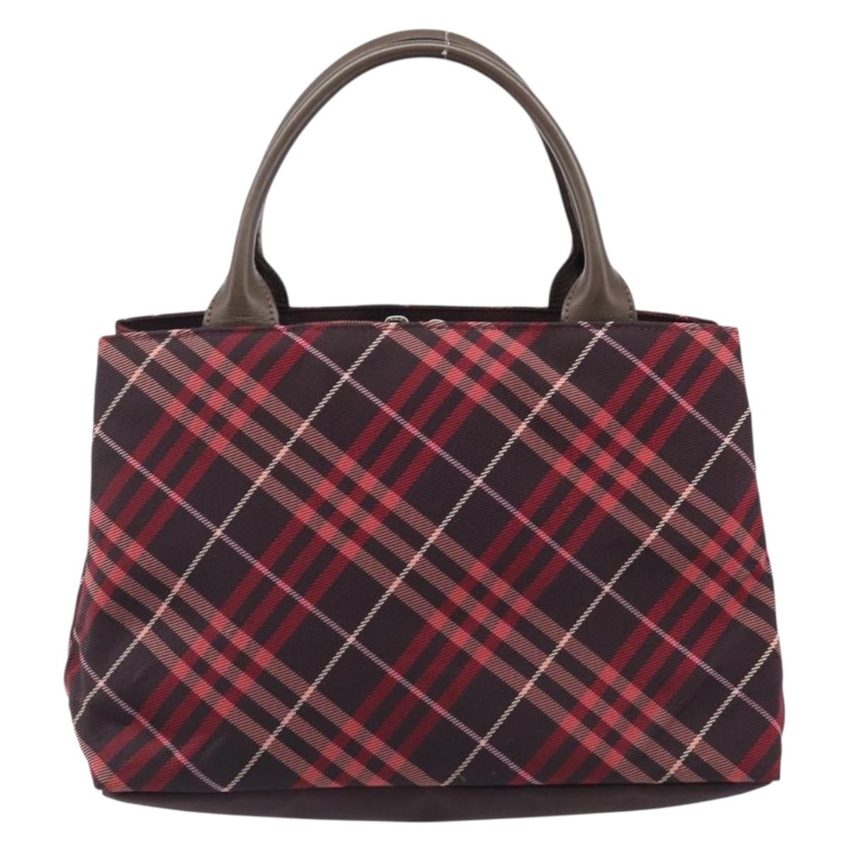 BURBERRY Nova Check Hand Bag Canvas Red Silver Auth kk713