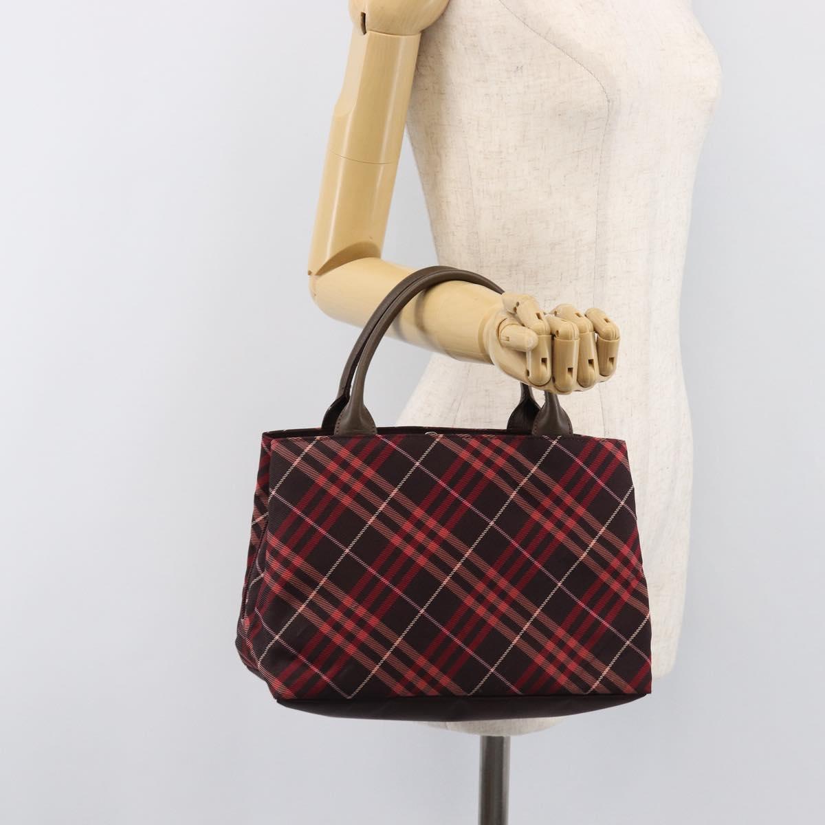 BURBERRY Nova Check Hand Bag Canvas Red Silver Auth kk713