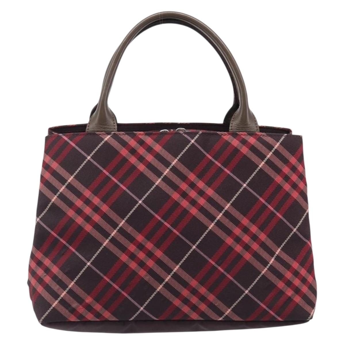 BURBERRY Nova Check Hand Bag Canvas Red Silver Auth kk713