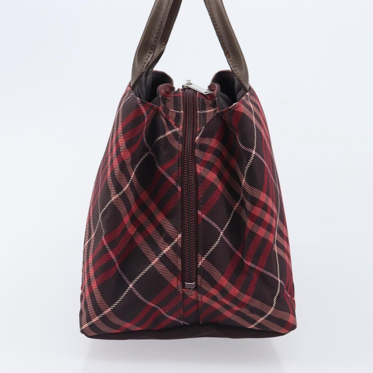 BURBERRY Nova Check Hand Bag Canvas Red Silver Auth kk713