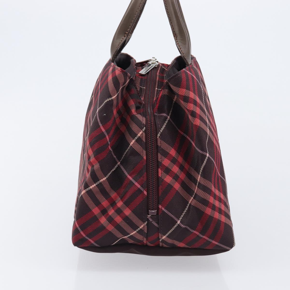 BURBERRY Nova Check Hand Bag Canvas Red Silver Auth kk713