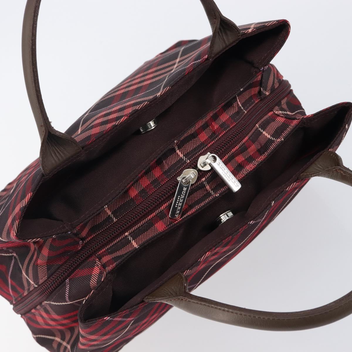 BURBERRY Nova Check Hand Bag Canvas Red Silver Auth kk713