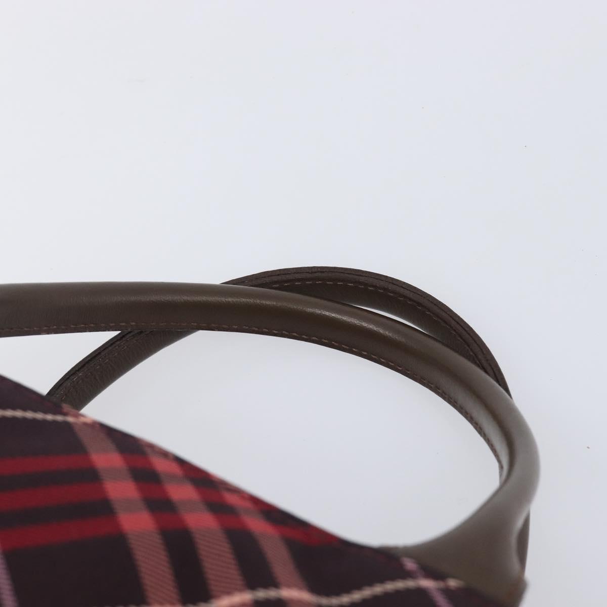 BURBERRY Nova Check Hand Bag Canvas Red Silver Auth kk713