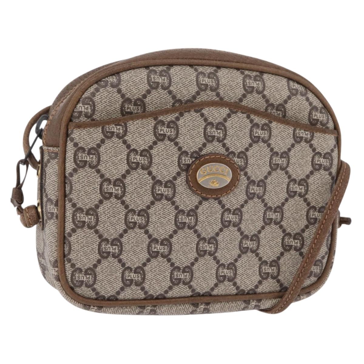 GUCCI GUCCI Plus Shoulder Bag PVC Leather Beige Gold Tone Auth kk714