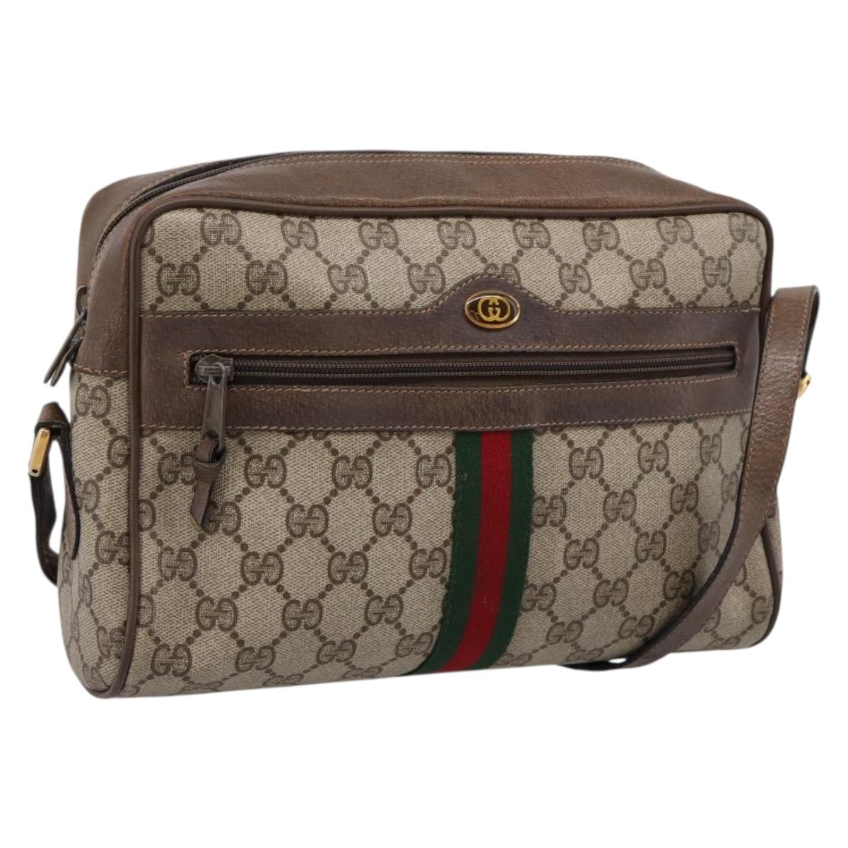 GUCCI GG Supreme Web Sherry Line Shoulder Bag PVC Beige 56 02 005 Auth kk715
