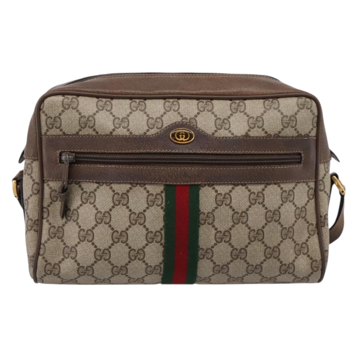 GUCCI GG Supreme Web Sherry Line Shoulder Bag PVC Beige 56 02 005 Auth kk715