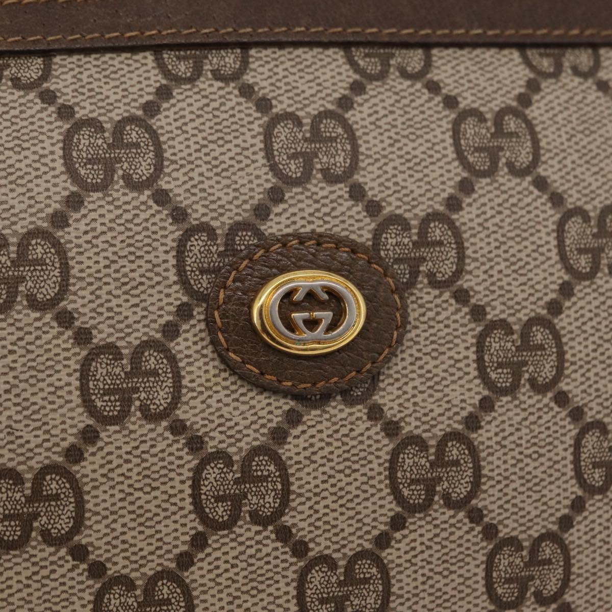 GUCCI GG Supreme Clutch Bag PVC Beige Gold Tone 97 01 037 Auth kk716