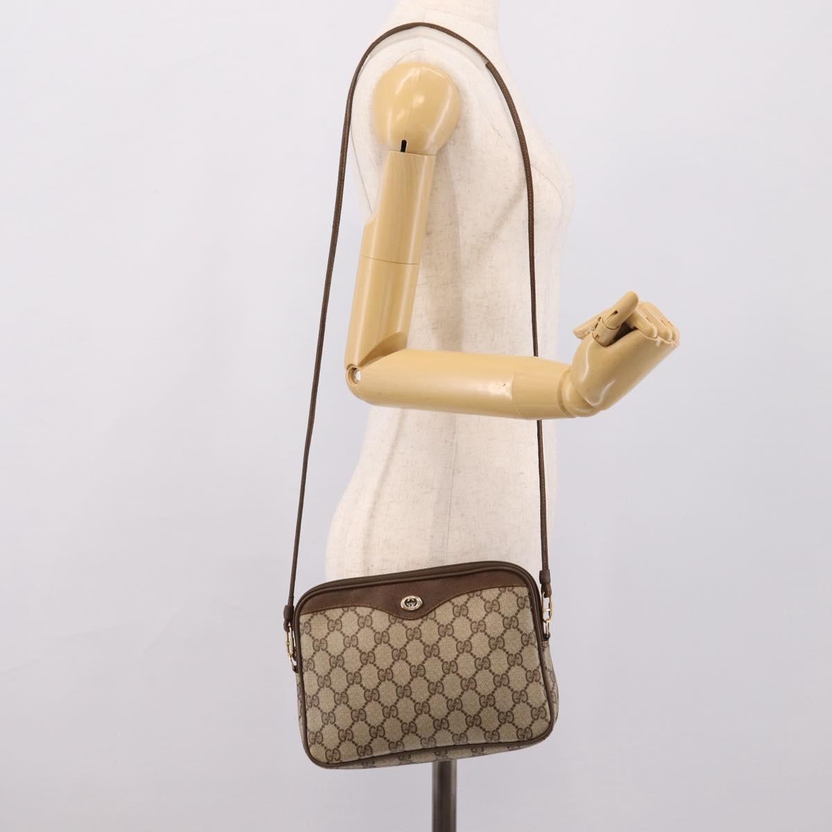 GUCCI GG Supreme Shoulder Bag PVC Beige Gold Tone 119 02 068 Auth kk717