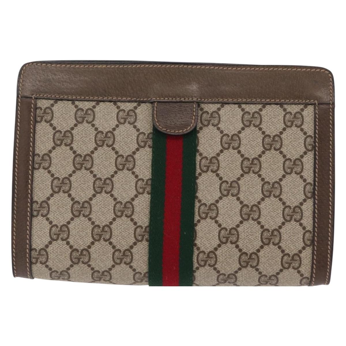 GUCCI GG Supreme Web Sherry Line Clutch Bag PVC Beige 89 01 001 Auth kk719