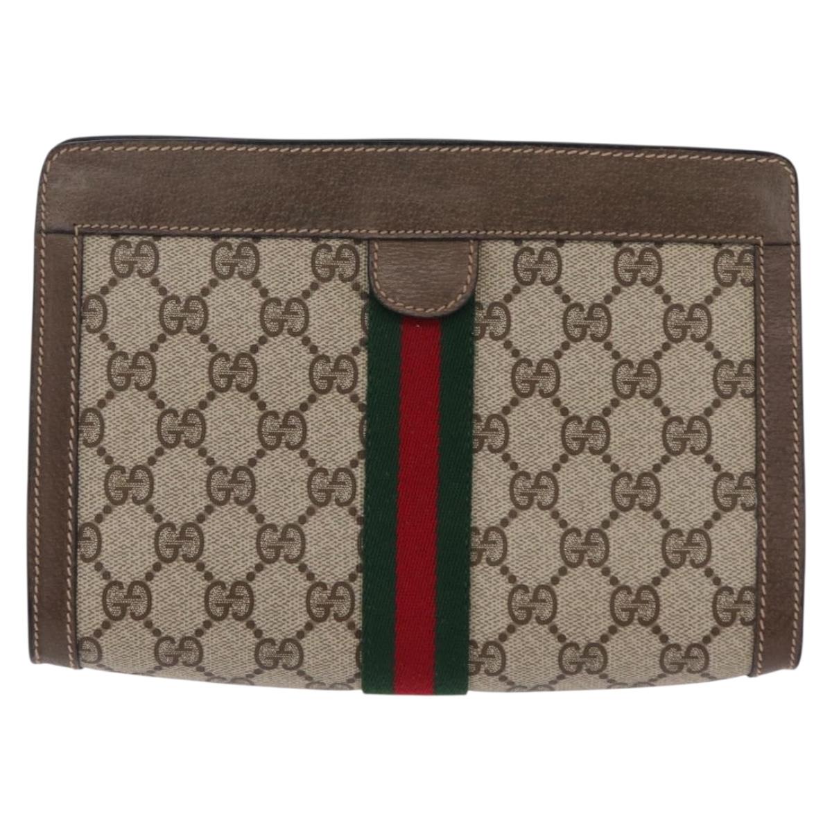 GUCCI GG Supreme Web Sherry Line Clutch Bag PVC Beige 89 01 001 Auth kk719