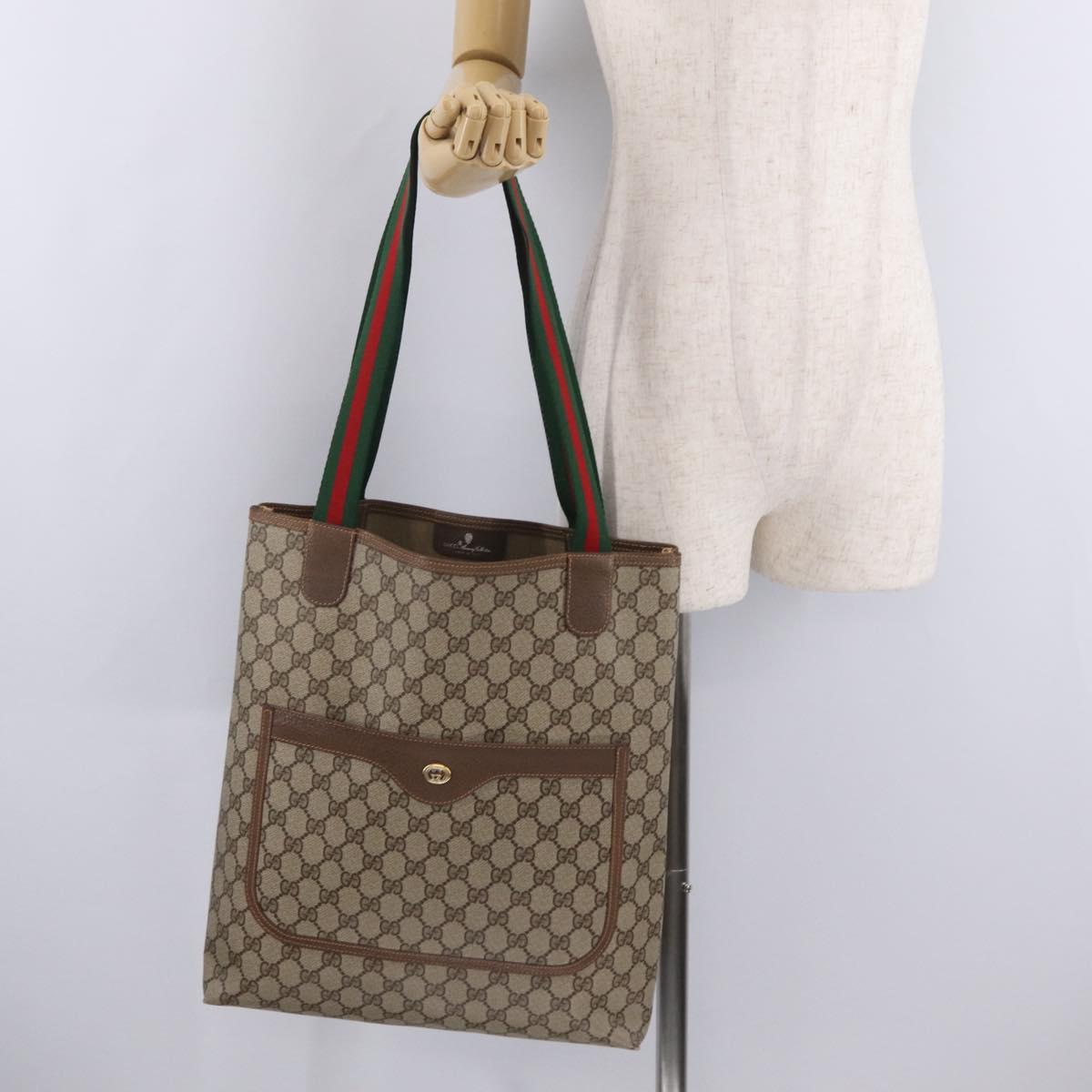 GUCCI GG Supreme Web Sherry Line Tote Bag PVC Beige Gold 40 02 003 Auth kk727