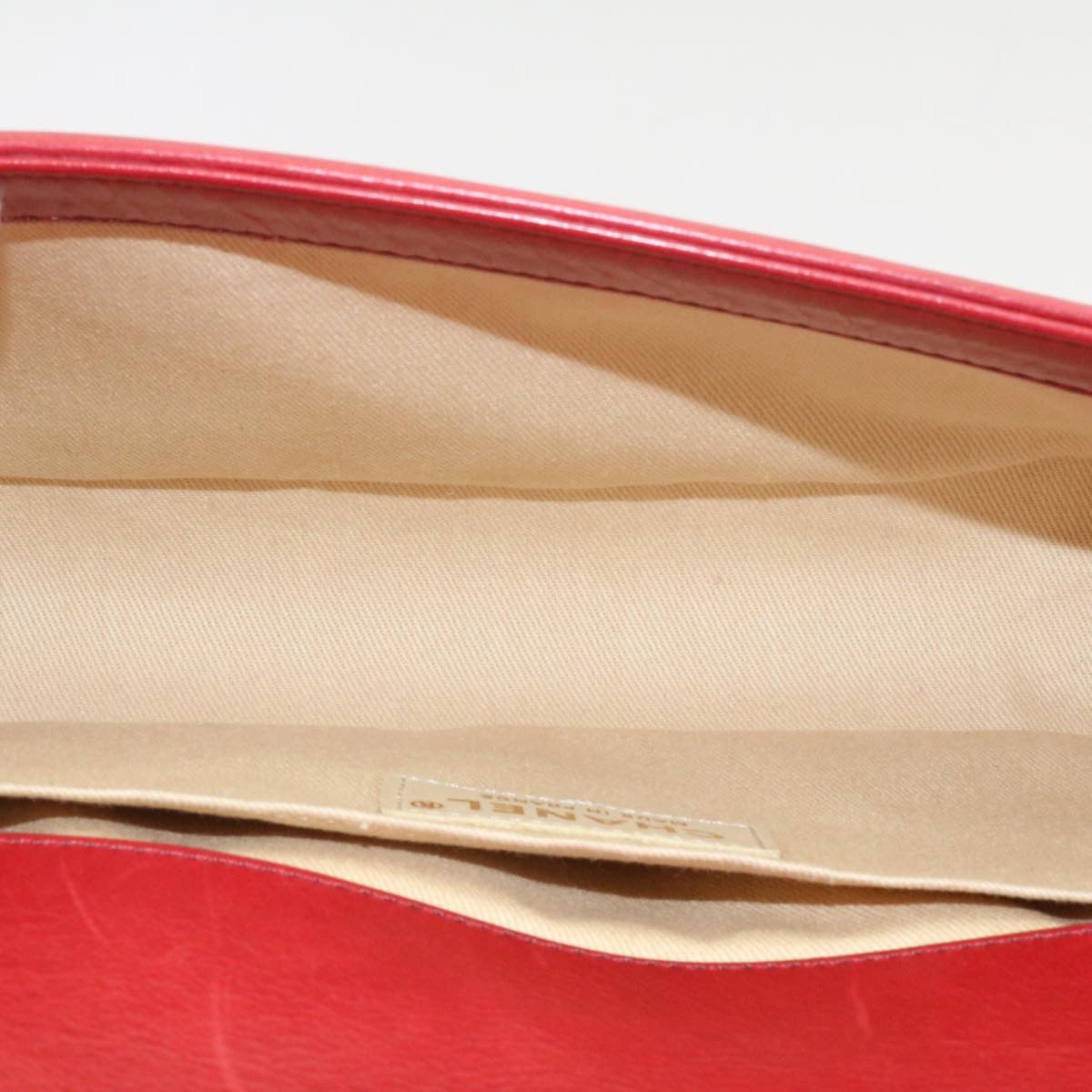 CHANEL Boy Chanel Matelasse Chain Flap Shoulder Bag Leather Red CC Auth knn010