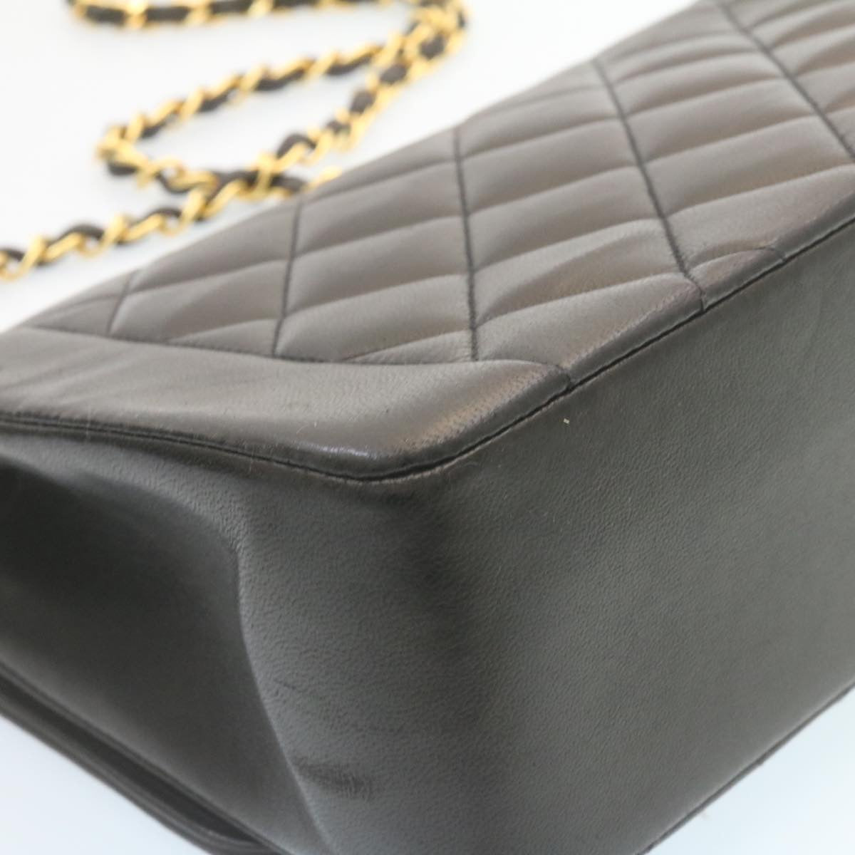 CHANEL Chain Turn Lock Diana Matelasse Shoulder Bag Lamb Skin Black Auth knn076
