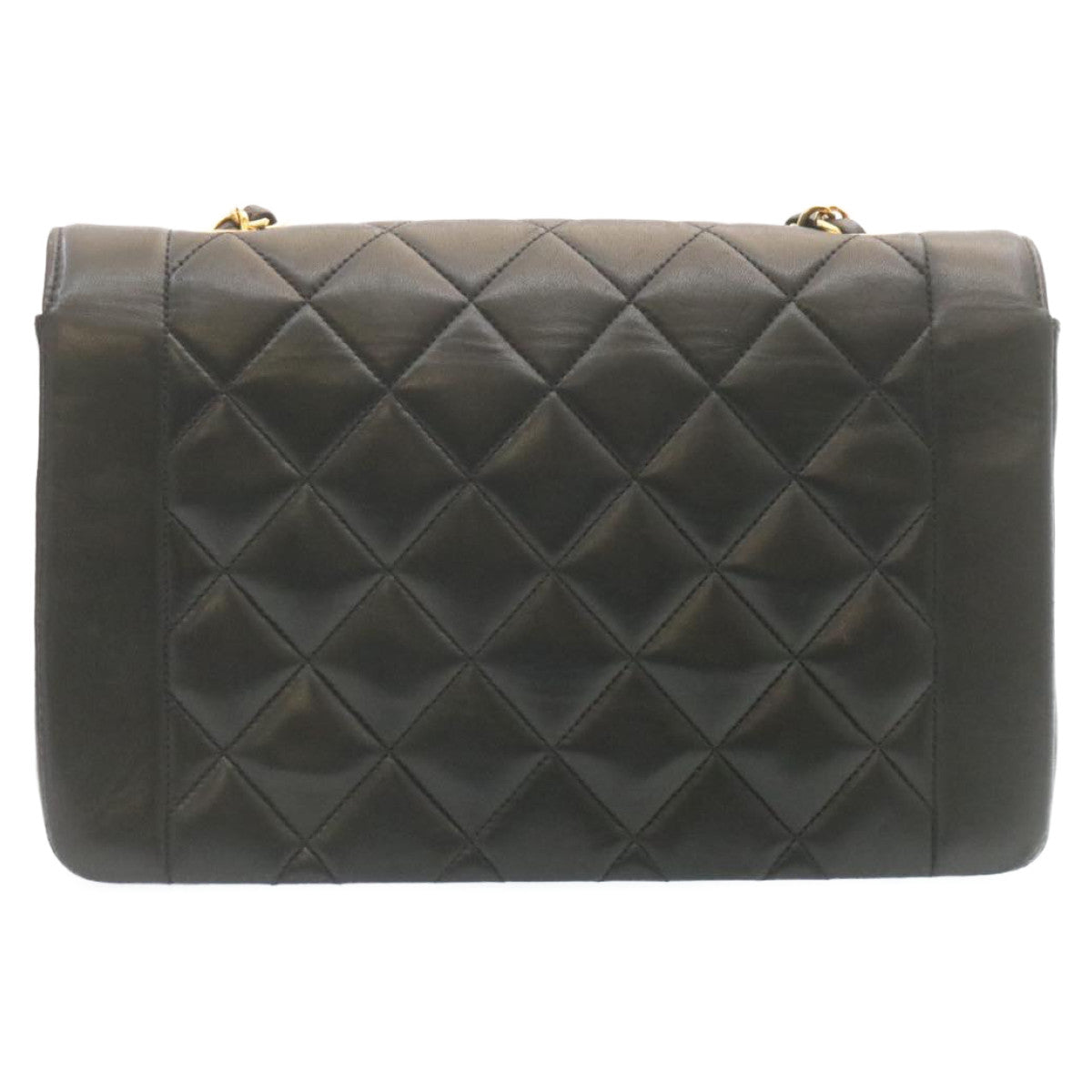 CHANEL Chain Turn Lock Diana Matelasse Shoulder Bag Lamb Skin Black Auth knn076