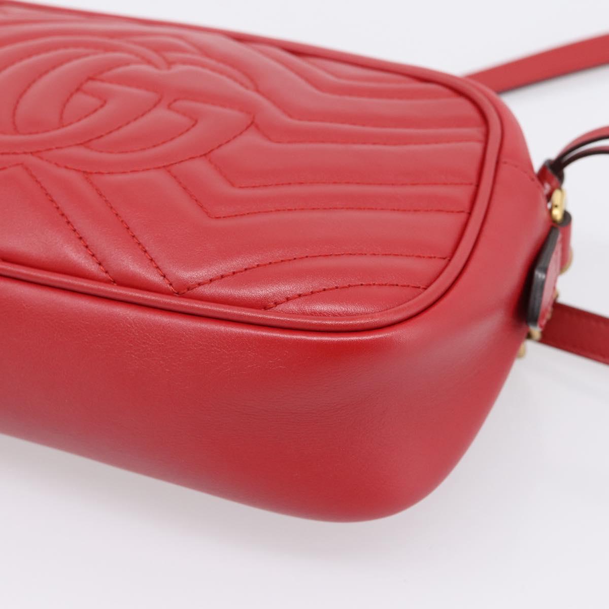 GUCCI GG Marmont Camera Bag Chain Shoulder Bag Leather Red 447632 Auth LN010V