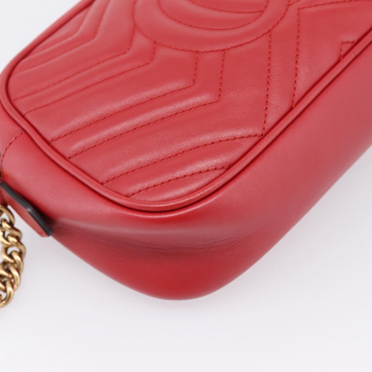 GUCCI GG Marmont Camera Bag Chain Shoulder Bag Leather Red 447632 Auth LN010V