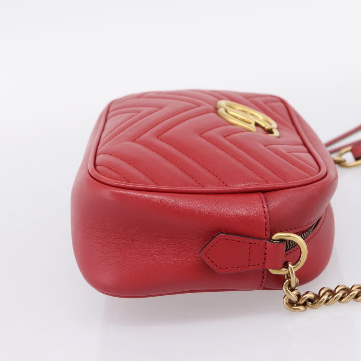 GUCCI GG Marmont Camera Bag Chain Shoulder Bag Leather Red 447632 Auth LN010V