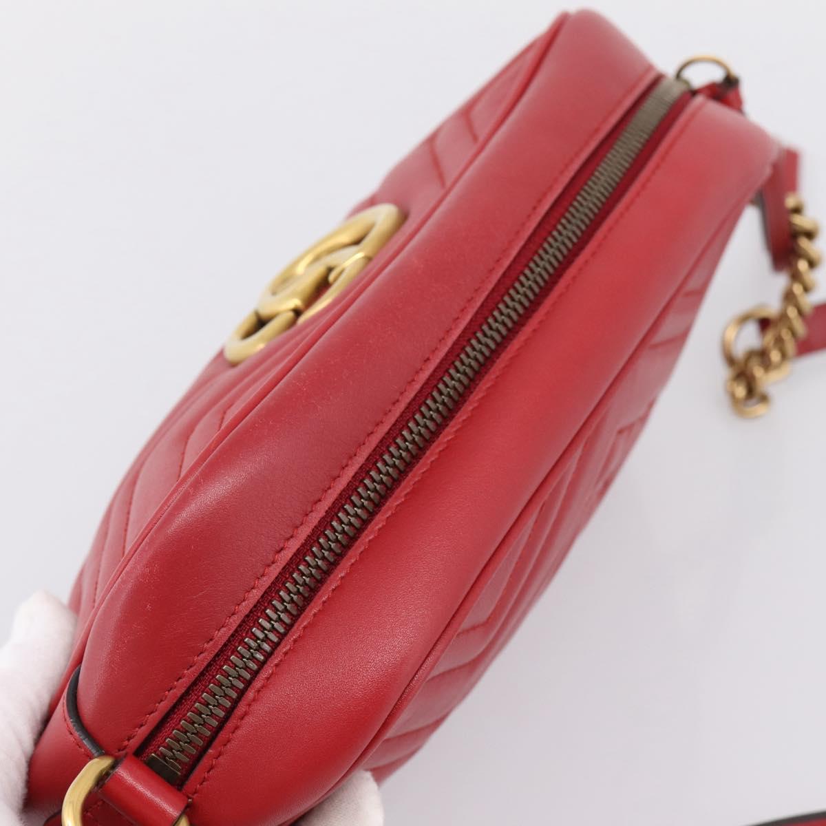 GUCCI GG Marmont Camera Bag Chain Shoulder Bag Leather Red 447632 Auth LN010V