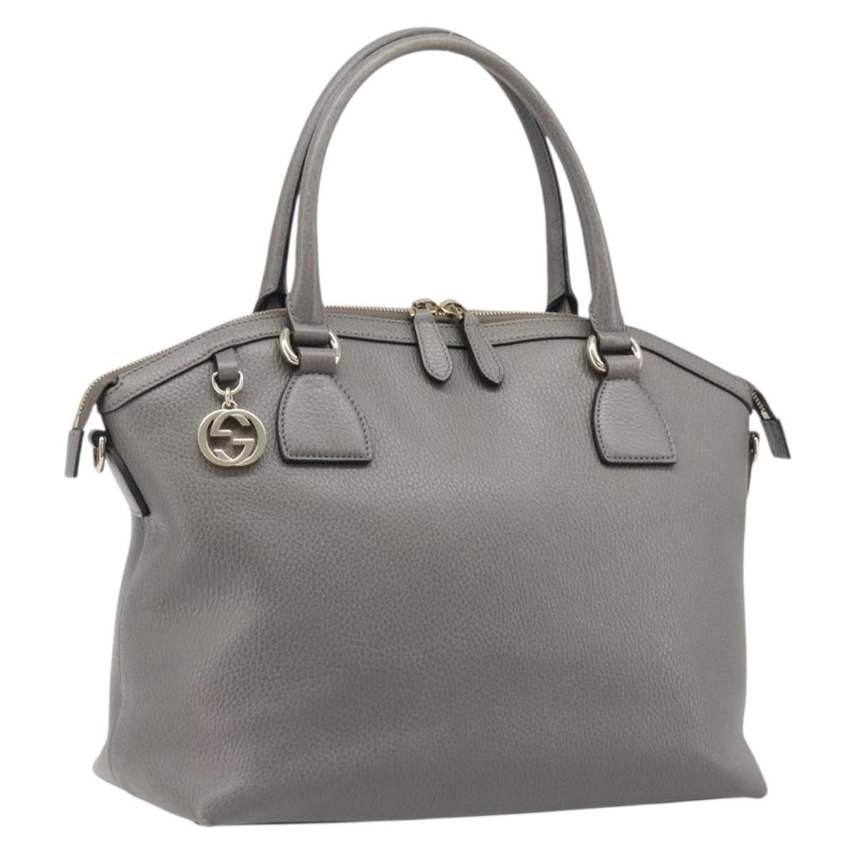 GUCCI Hand Bag Leather Outlet Gray Gold Tone 449651 Auth LN014