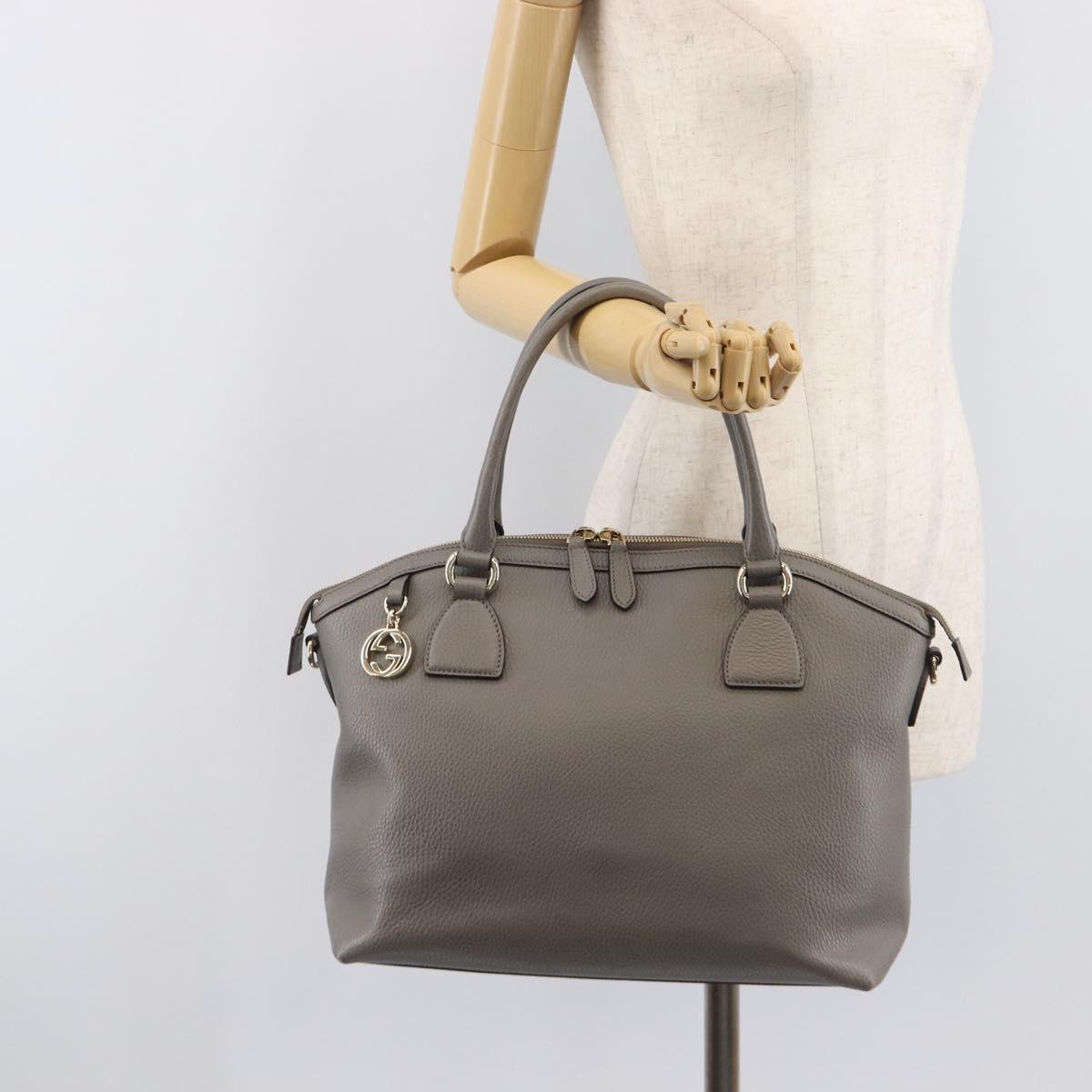 GUCCI Hand Bag Leather Outlet Gray Gold Tone 449651 Auth LN014
