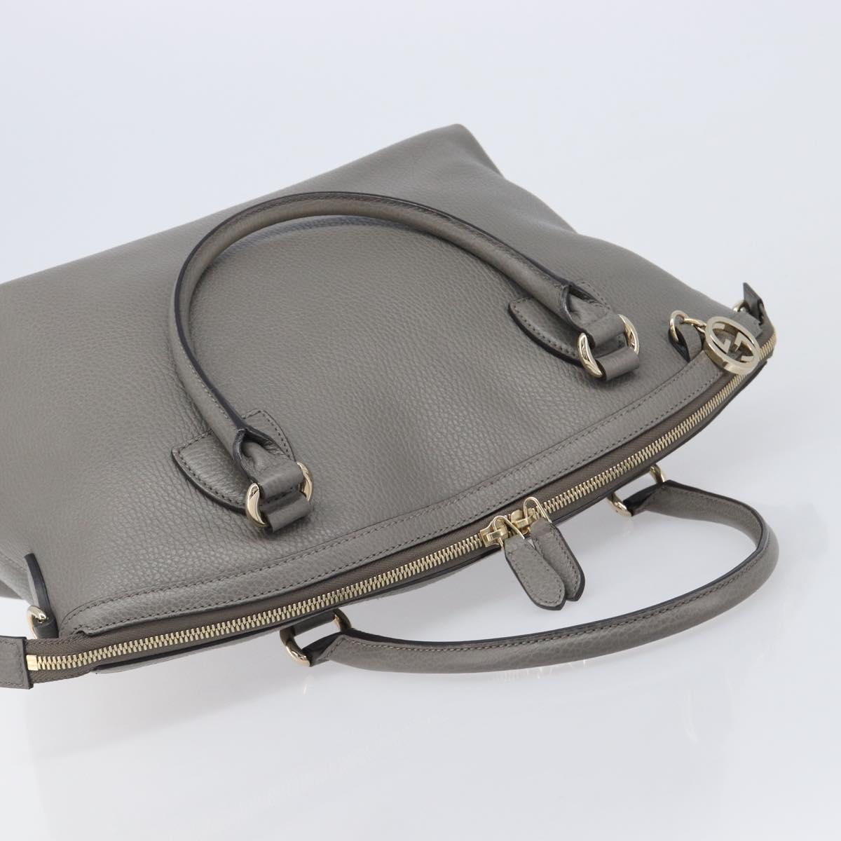 GUCCI Hand Bag Leather Outlet Gray Gold Tone 449651 Auth LN014
