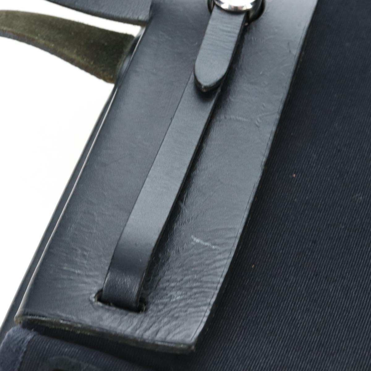 HERMES Herbag Cabas Hand Bag Canvas Black Silver Auth LN016V
