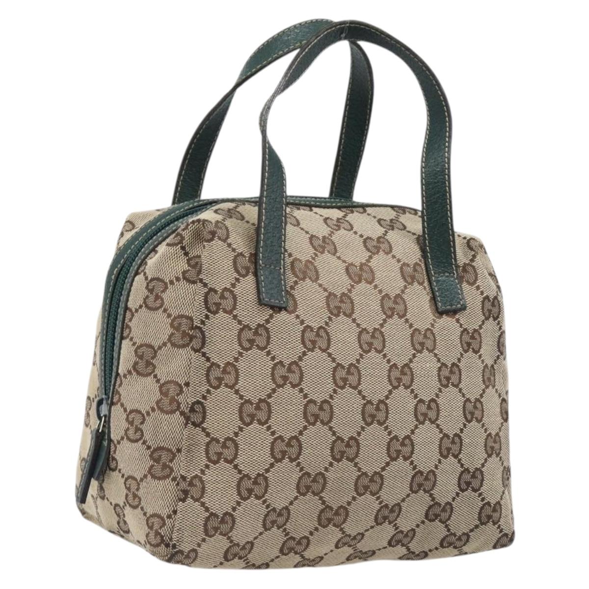GUCCI GG Canvas Hand Bag Beige Green 124542 Auth LN021