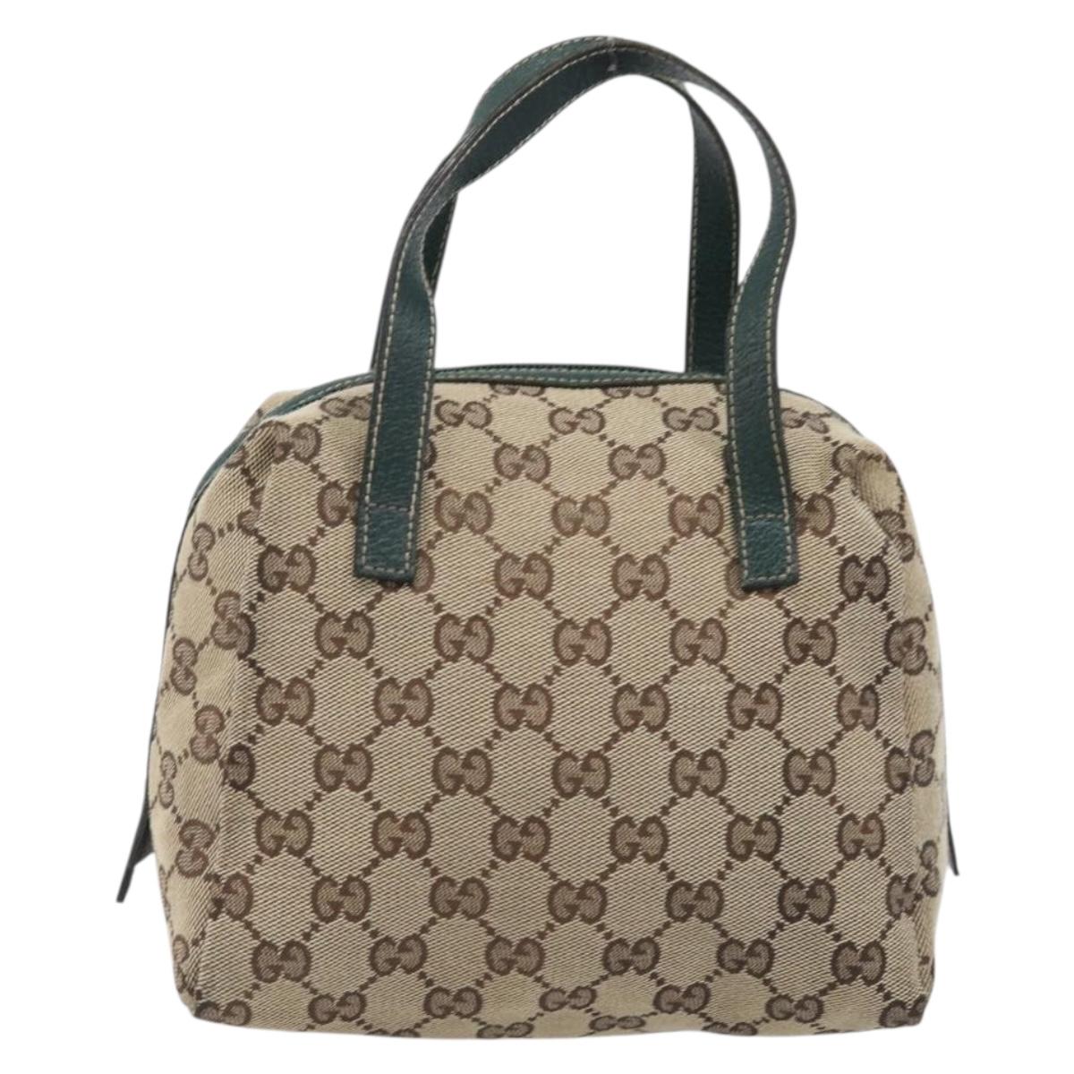 GUCCI GG Canvas Hand Bag Beige Green 124542 Auth LN021