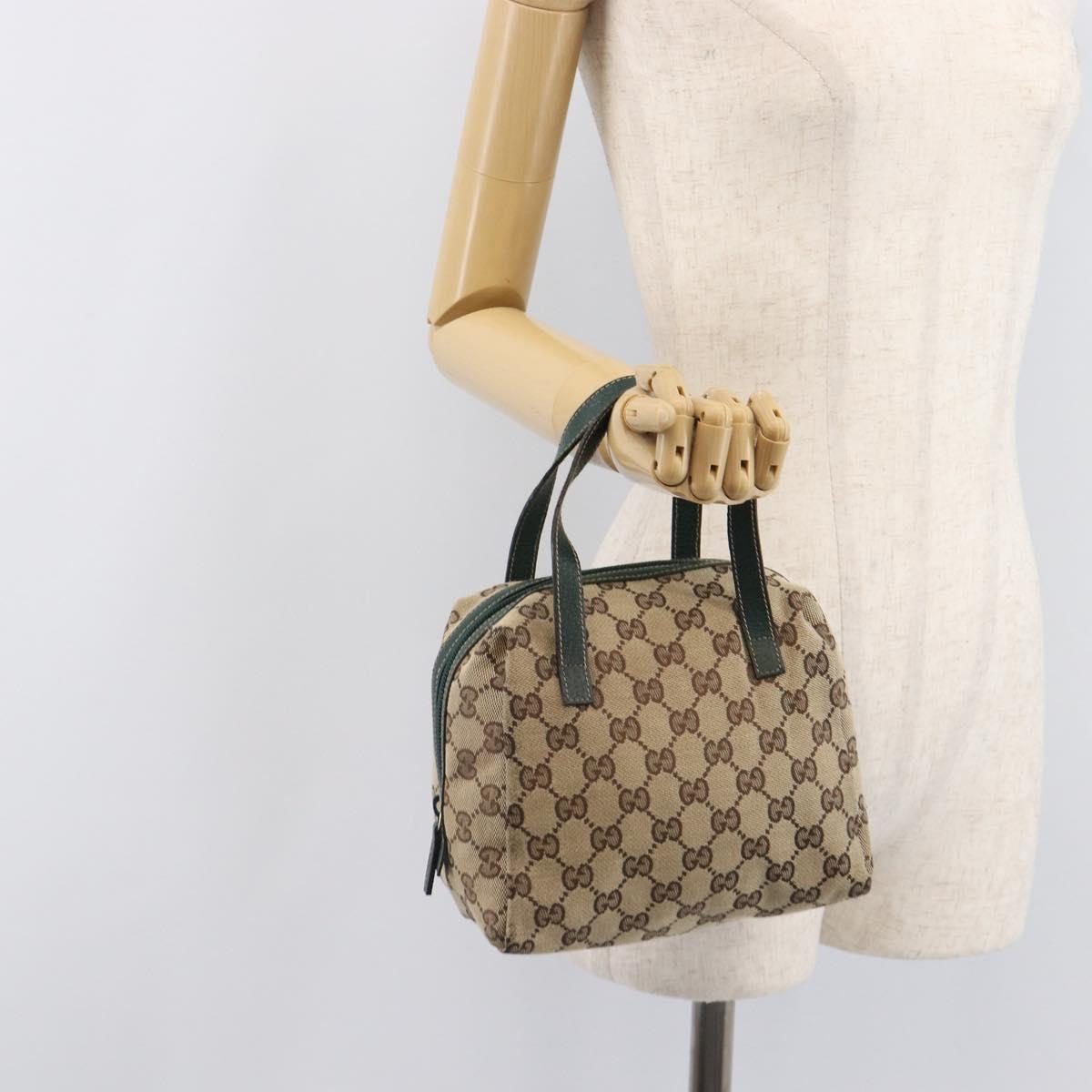 GUCCI GG Canvas Hand Bag Beige Green 124542 Auth LN021