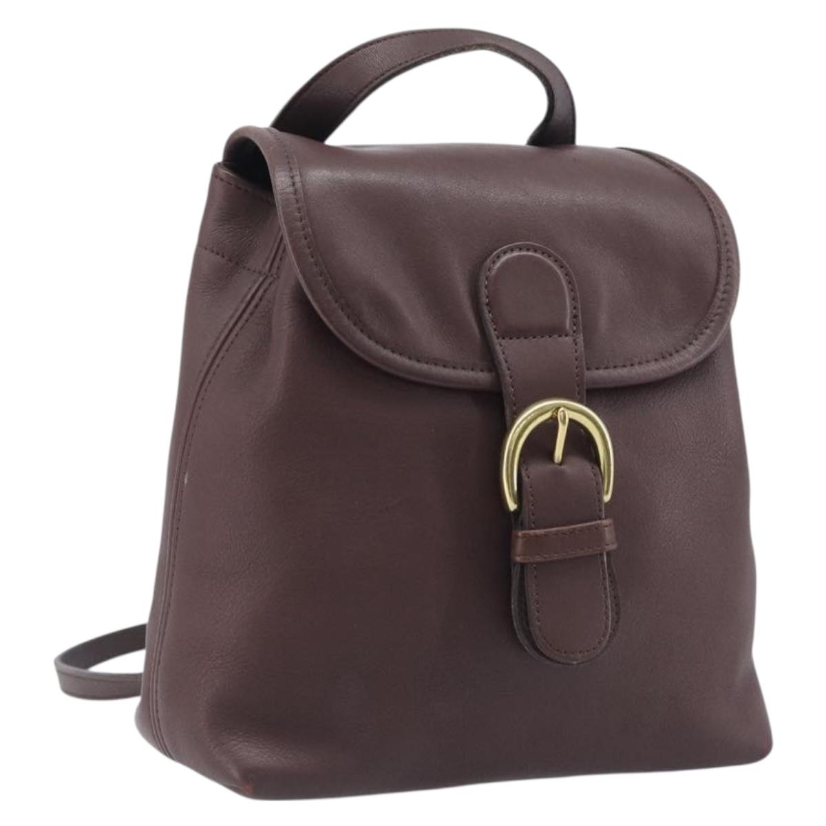 Coach Backpack Leather Brown Gold Tone Auth LN022