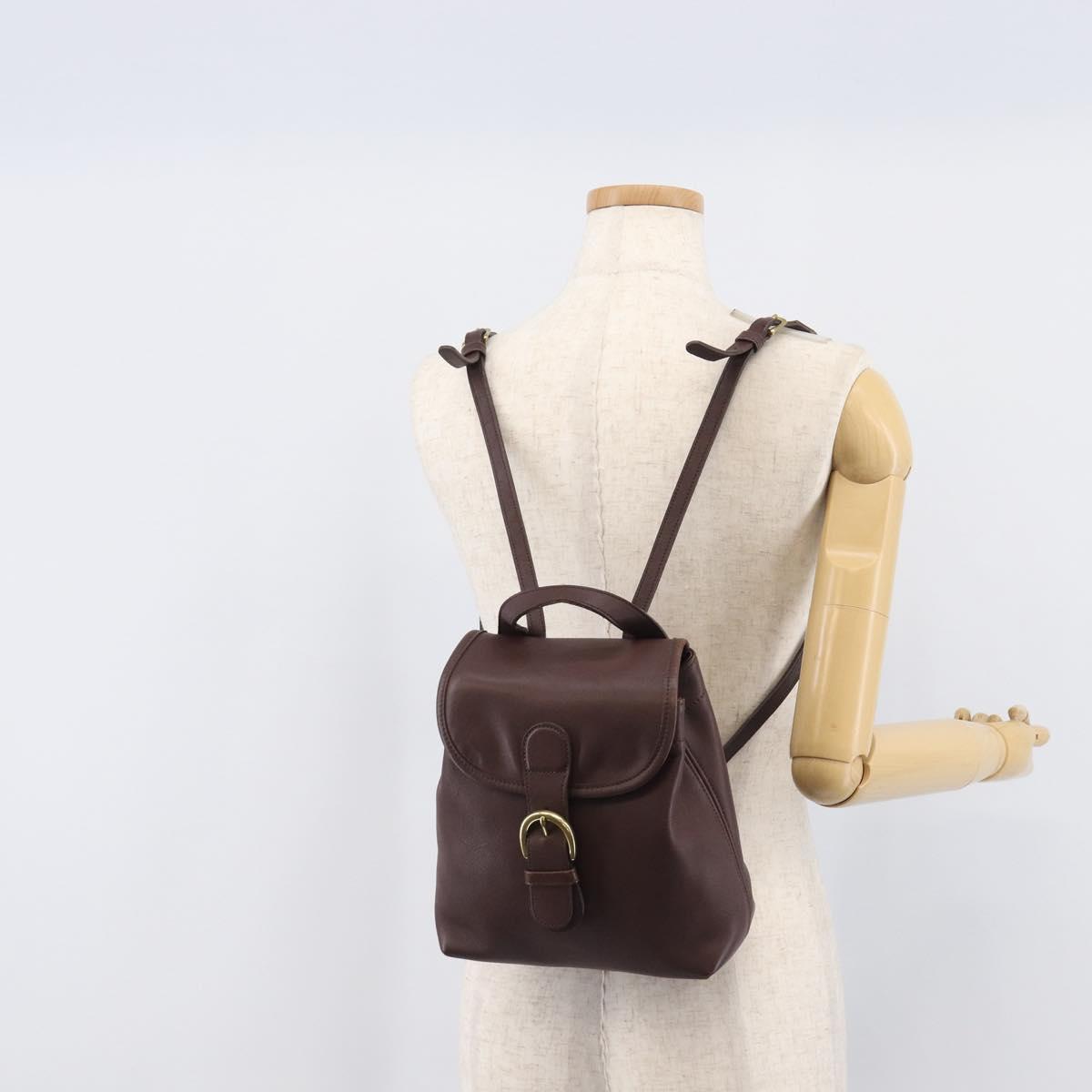 Coach Backpack Leather Brown Gold Tone Auth LN022