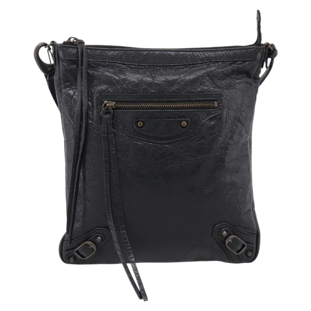 Balenciaga Classic Flat Shoulder Bag Leather Black 310250 Auth LN024V