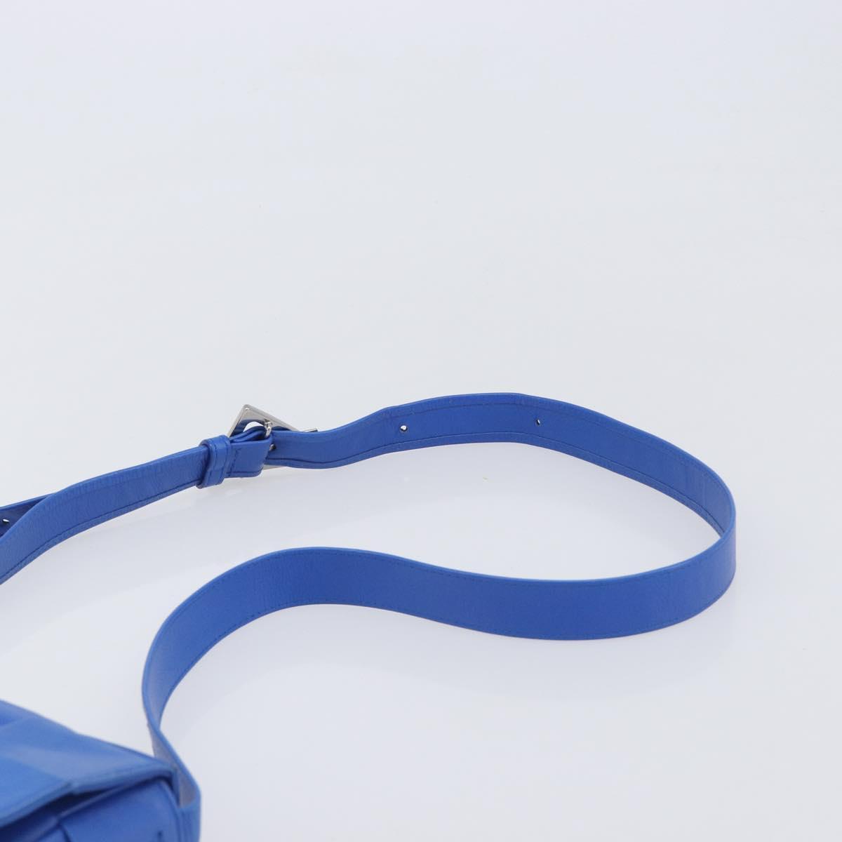 Bottega Veneta MAXI INTRECCIATO Cassette Shoulder Bag Leather Blue Silver Auth LN028V