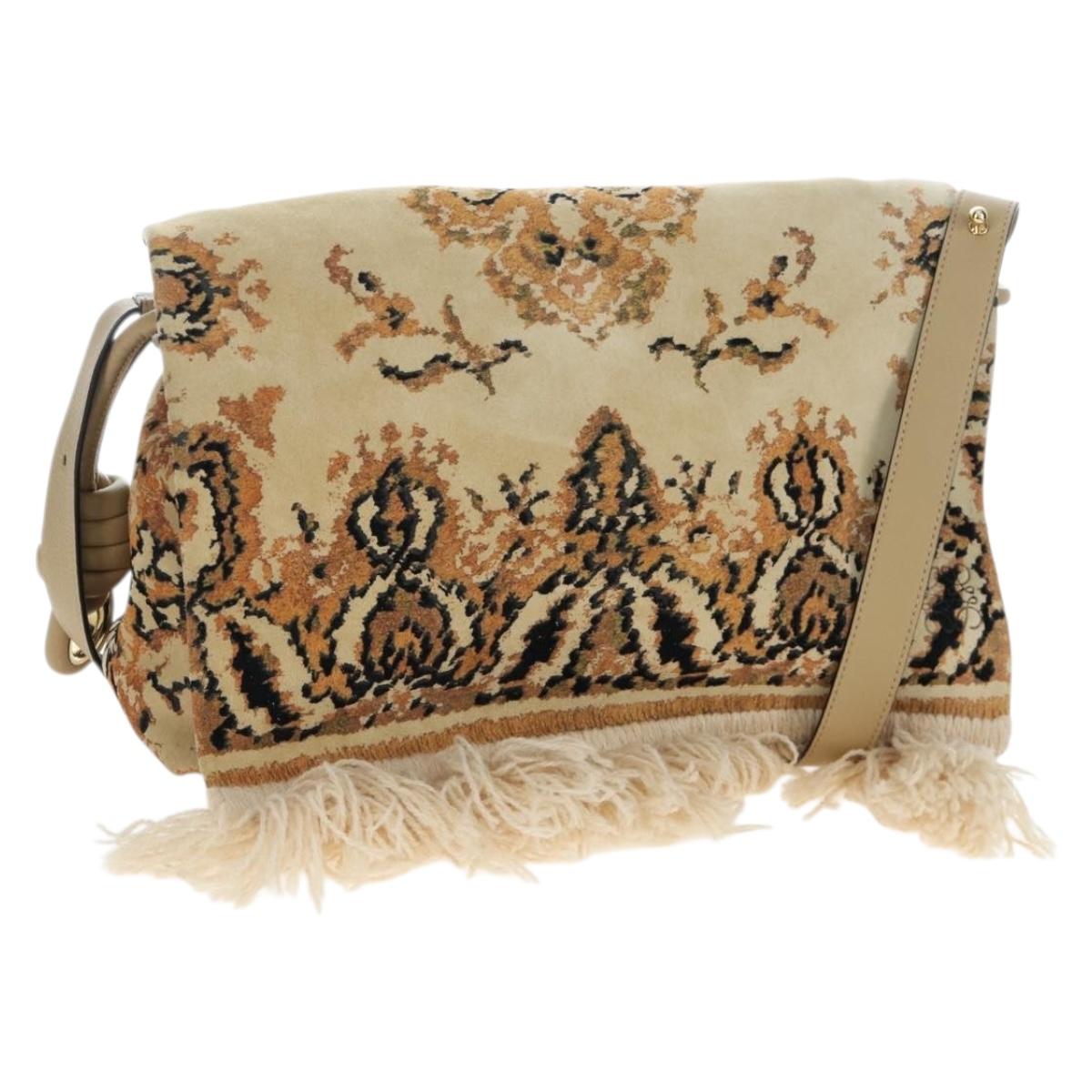LOEWE Flamenco Shoulder Bag Suede Beige Gold Tone Auth LN031V