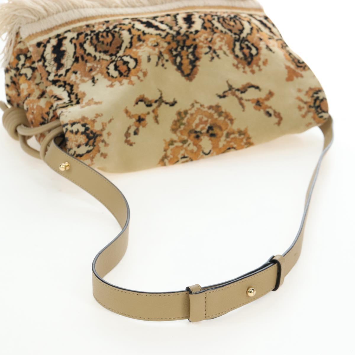 LOEWE Flamenco Shoulder Bag Suede Beige Gold Tone Auth LN031V