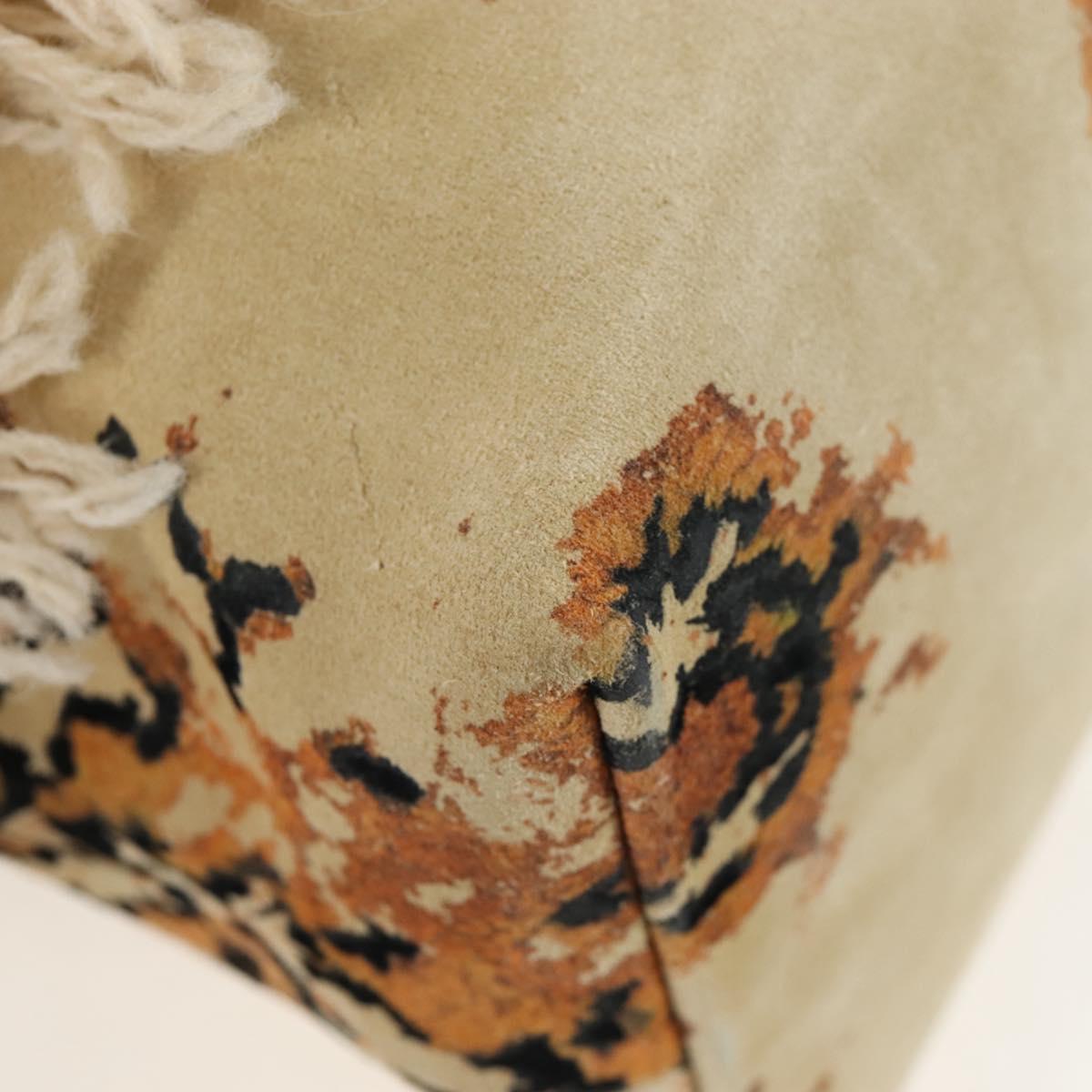LOEWE Flamenco Shoulder Bag Suede Beige Gold Tone Auth LN031V