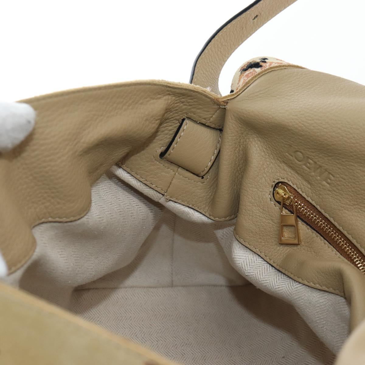 LOEWE Flamenco Shoulder Bag Suede Beige Gold Tone Auth LN031V