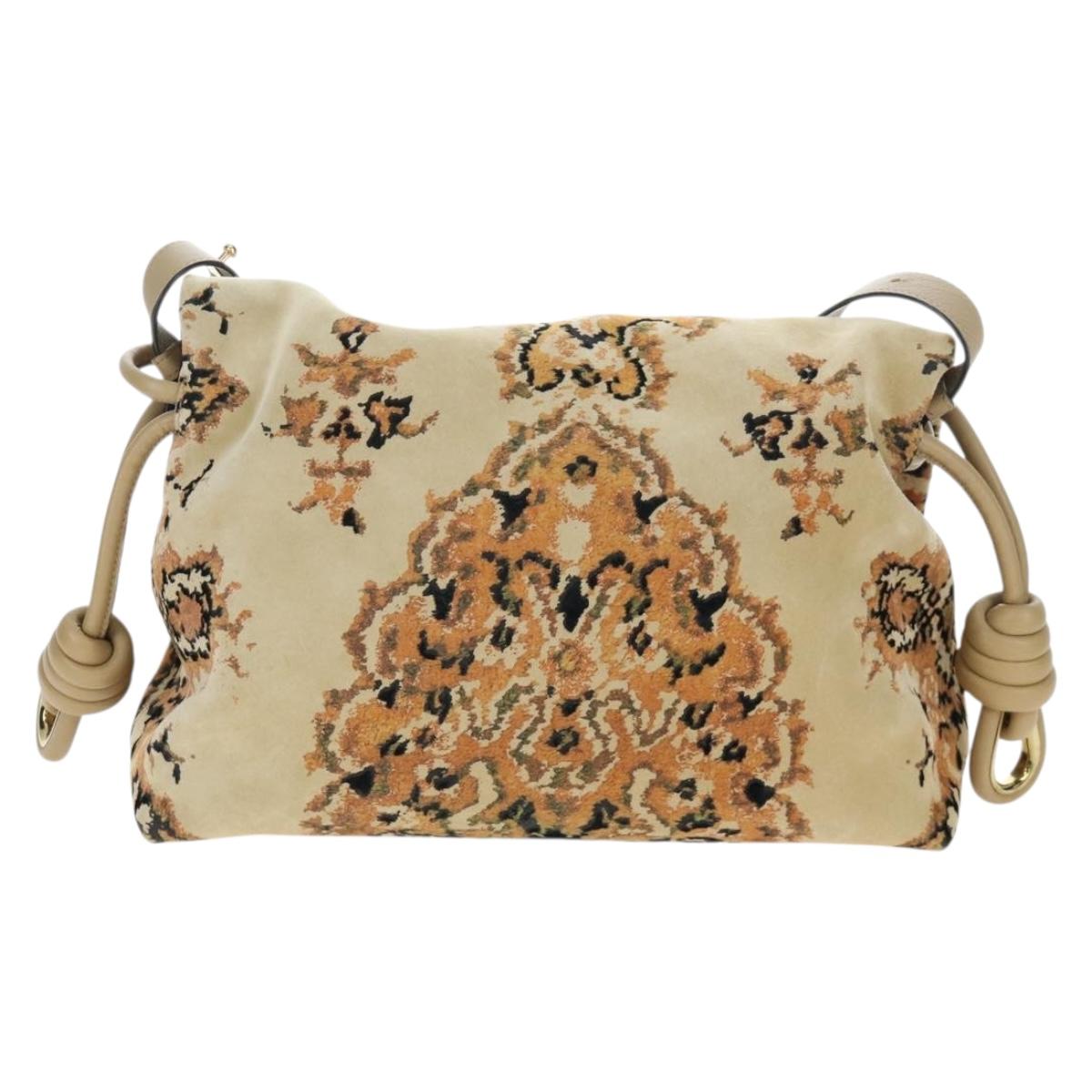 LOEWE Flamenco Shoulder Bag Suede Beige Gold Tone Auth LN031V