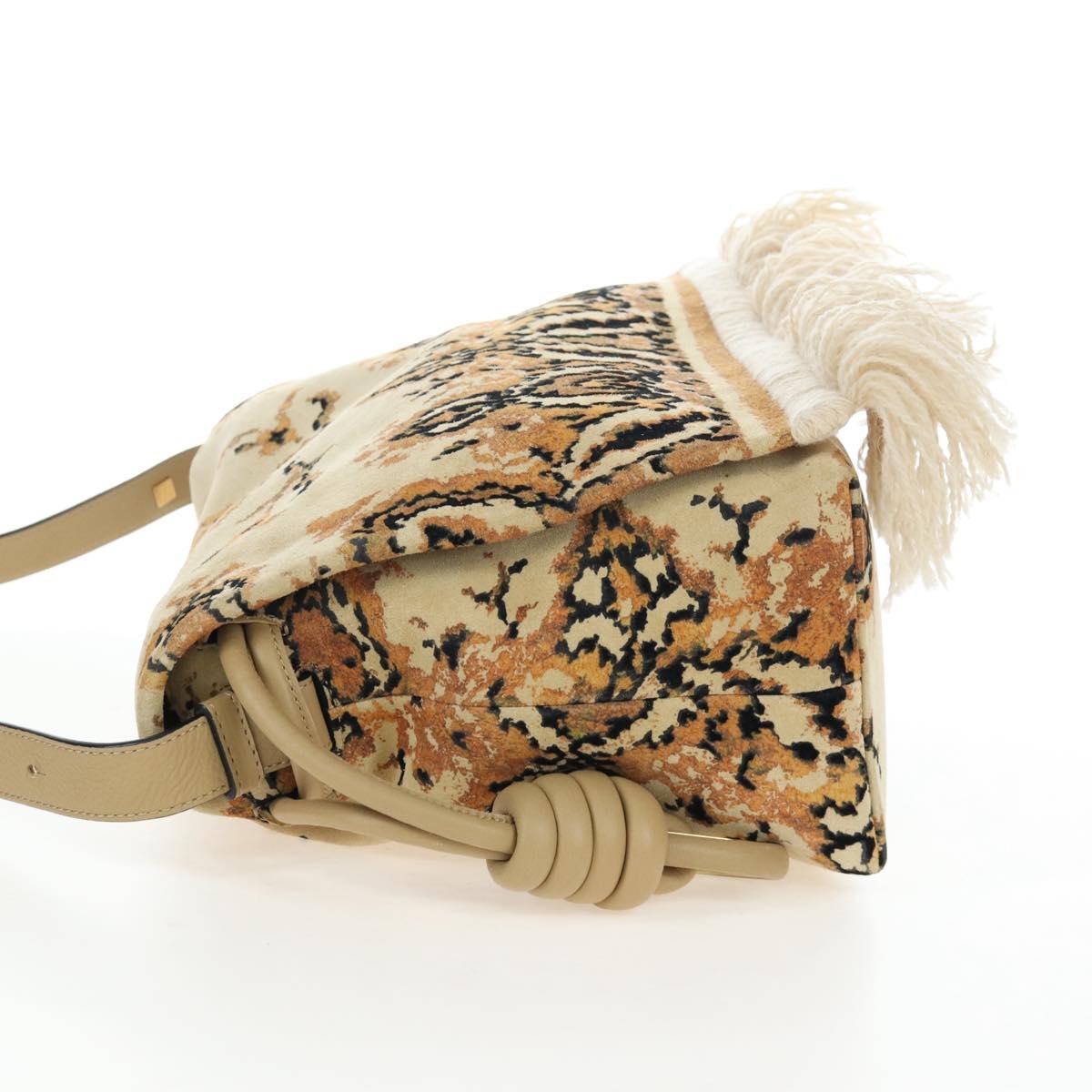 LOEWE Flamenco Shoulder Bag Suede Beige Gold Tone Auth LN031V
