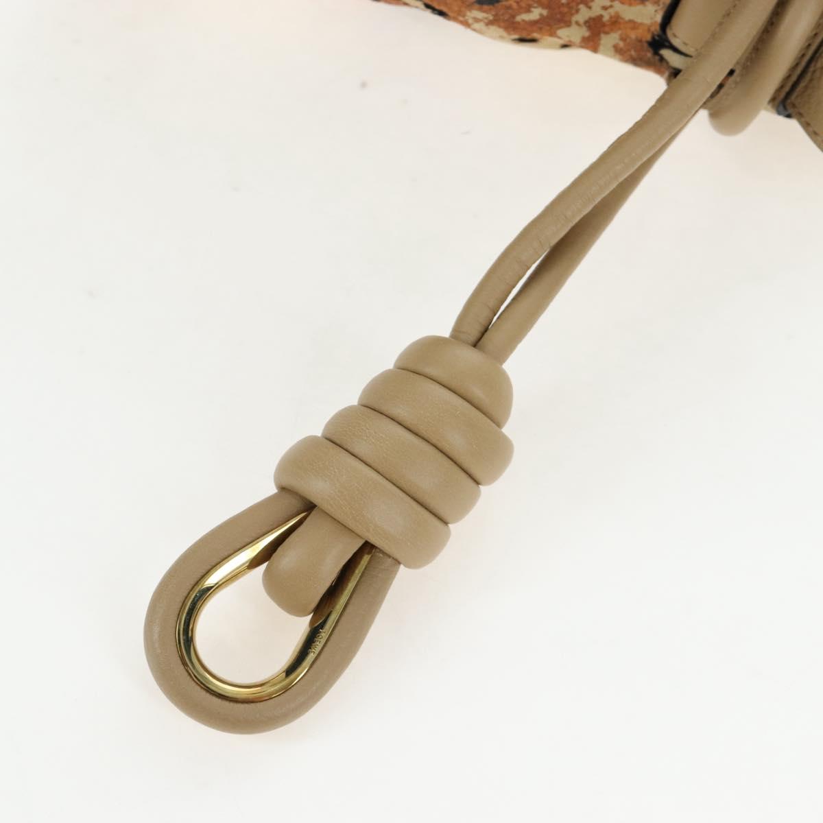 LOEWE Flamenco Shoulder Bag Suede Beige Gold Tone Auth LN031V